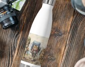 Illustrated Cat Art Stainless Steel Waterbottle | Insulated Flask Gift for Cat Lovers | PURRFECT Hiking Cat Cat Water Bottle