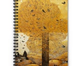 Gustav Klimt Inspired Fall Landscape Spiral Notebook |  Minimalist Journal Gift for Fall Lovers | Fall Art Notebook