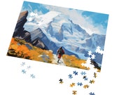 Adventurous Hike to Mont Blanc Puzzle | Mountain Hiking Trail 500 or 1000 Pieces Jigsaw | Decorative Puzzle Gift for Backpackers & Hikers