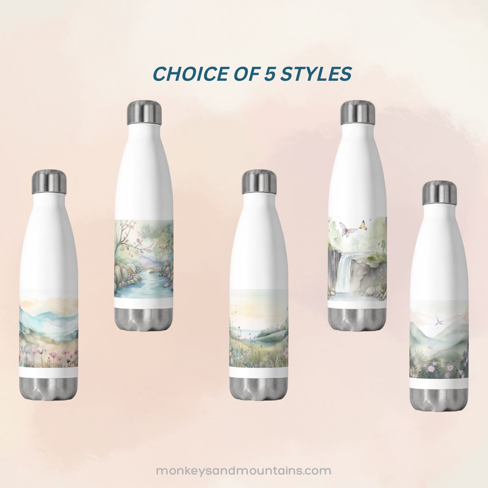 Floral Watercolor Water Bottle for Nature Lovers Choose From 5 Styles Pastel Colors Insulated