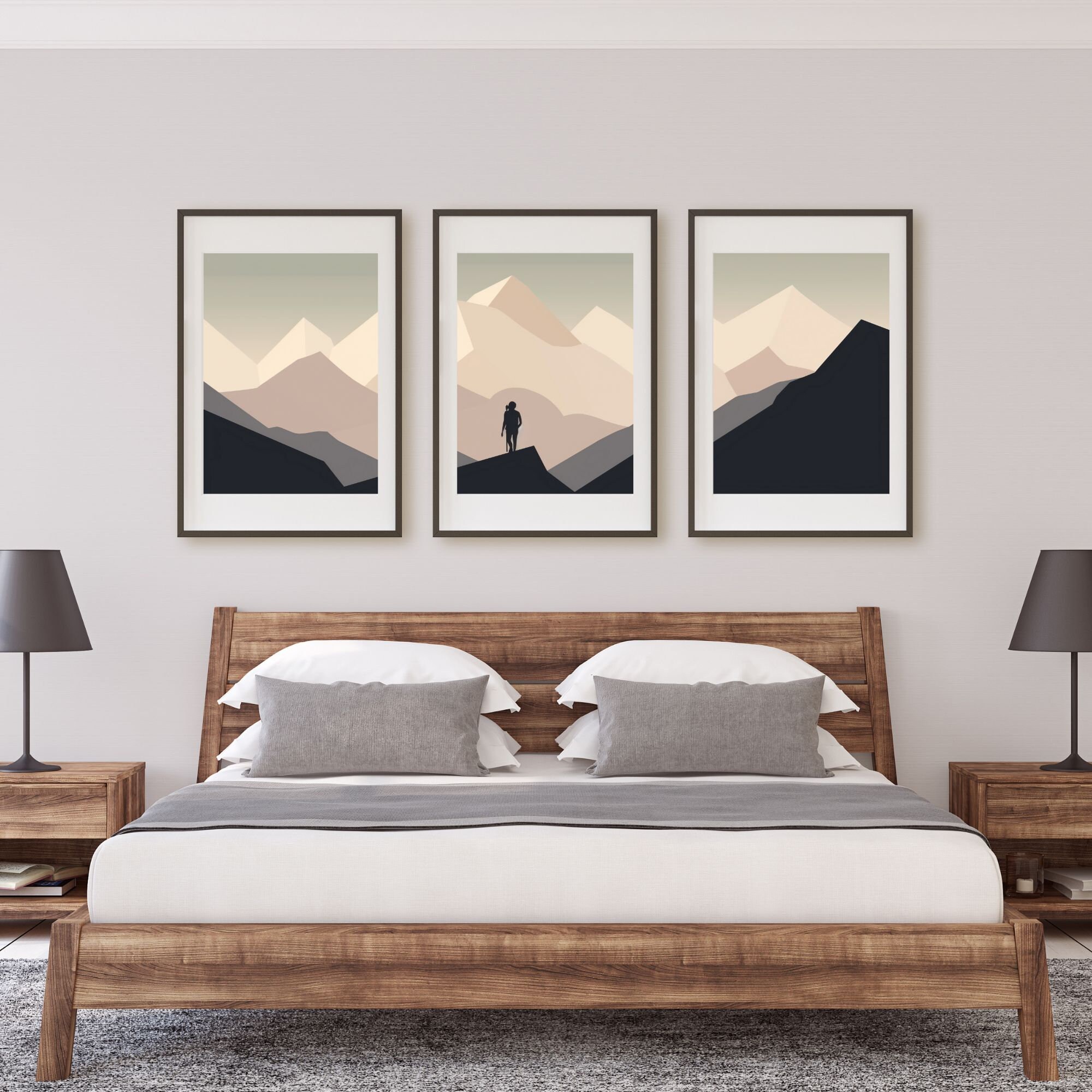 Neutral Mountain 3 Piece Wall Art Minimalist Mountain and Etsy
