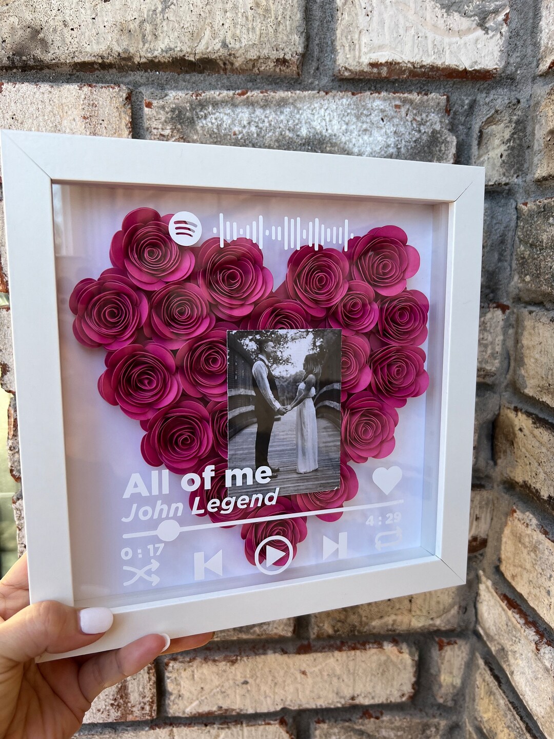 Flower Shadow Box, Personalized Shadow Box, Heart Flower Box, Song Name ...