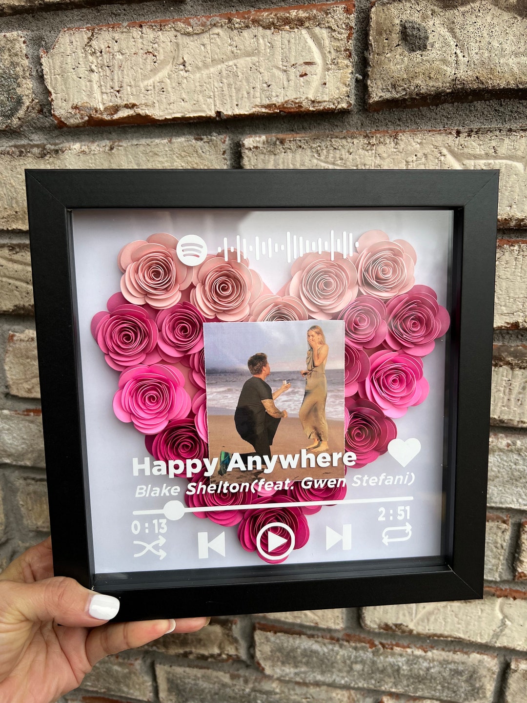 Flower Shadow Box, Personalized Shadow Box, Heart Flower Box, Song Name ...