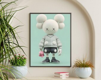 Playful Kaws Wall Art , Kaws Figure Wall Art , Kaws Wall Decor , Pastel Glass Wall Art , Kids Room Decor, Digital Wall Art, Home Decor