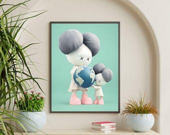 Playful Kaws Wall Art , Kaws Figure Wall Art , Kaws Wall Decor , Pastel Glass Wall Art , Kids Room Decor, Digital Wall Art, Home Decor