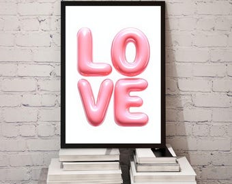 Love Poster-Balloon Wall Print-Preppy Poster-Trendy Wall Print-Love Art-Maximalist Poster-Trendy Typography Wall Art-Wall Art
