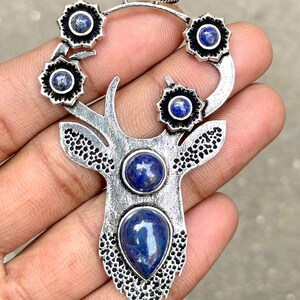 Lapis Lazuli Pendant Brass Sterling Silver Pendant Lapis Lazuli Gemstone Pendant Handmade Silver Jewelry Lapis Lazuli Jewelry Gift For Her