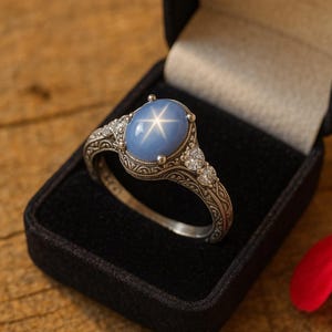 Vintage Star Sapphire Ring: Handmade Sterling Silver Celestial Jewelry-Free Shipping