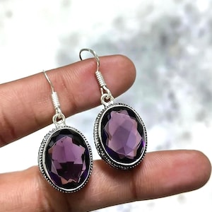 Amethyst Drop Earrings: 925 Sterling Silver, Handmade Gemstone Jewelry