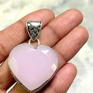 Pendentif quartz rose en laiton pendentif en argent sterling Quartz rose pendentif en pierres précieuses fait main coeur bijoux en quartz rose cadeau pour elle