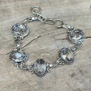 White Topaz Bracelet Brass Sterling Silver Bracelet Handmade  Silver Jewelry White Topaz Gemstone Bracelet Christmas Gift  Topaz Jewelry