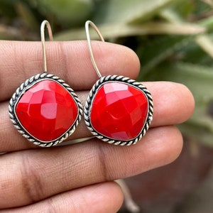 Red Coral Earrings 925 Sterling Silver Earrings Red Coral Gemstone Earrings Handmade Earrings Red Coral Jewelry Christmas Gifts