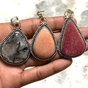 Jasper Pendant Brass Sterling Silver Pendant Jasper Gemstone Pendant Handmade Silver Jasper Silver Jewelry Gift For Her 3 Pieces Lot