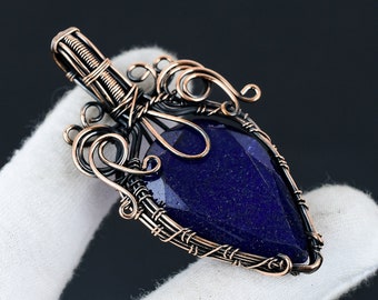 Blue Sapphire Pendant Copper Wire Wrapped Pendant Sapphire Gemstone Pendant Copper Handmade Pendant Jewelry Gift For Her Sapphire Jewelry