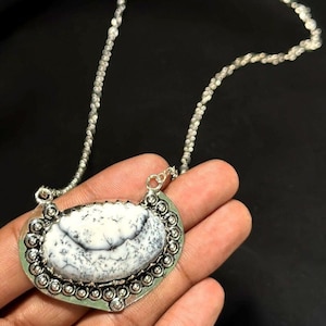 Dendrite Opal Pendant Brass Sterling Silver Pendant Dendrite Opal Gemstone Pendant Handmade Jewelry Dendrite Opal Pendant With Chain