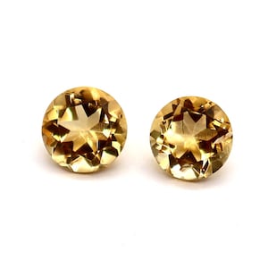 8mm Round Citrine Gemstone Pair: Natural November Birthstone