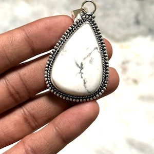 Handmade Wild Horse Gemstone Pendant: Sterling Silver & Brass, Pear Shape