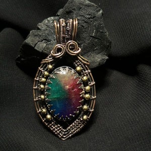 Rainbow Solar Quartz Druzy Pendant Copper Wire Wrapped Pendant Handmade Brand New Jewelry Gemstone Pendant Copper Wire Jewelry Gift For Mom