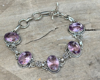 Handgemachte Rosa Kunzit Armband: Sterling Silber & Messingschmuck