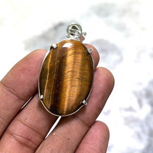 Tiger Eye Pendant Brass Sterling Silver Pendant Tiger Eye Gemstone Pendant Handmade Silver Jewelry Tiger Eye Jewelry Gift For Her Mother