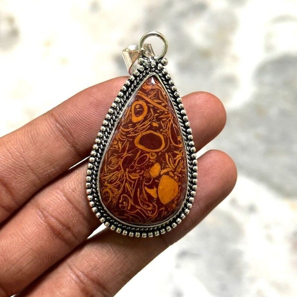 Marium Jasper Pendant Brass Sterling Silver Pendant Marium Fossil Gemstone Pendant Handmade Silver Jewelry Marium Jasper Jewelry