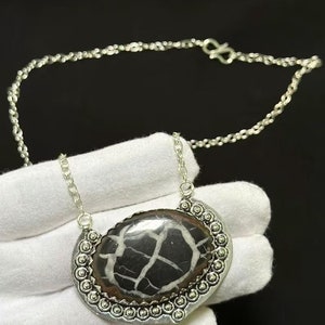 Handmade Picasso Jasper Pendant: Brass & Sterling Silver Necklace