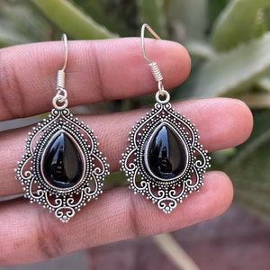 Black Onyx Earrings 925 Sterling Silver Earrings Black Onyx Gemstone Earrings Jewelry Handmade Earrings Black Onyx Jewelry Gift For Her