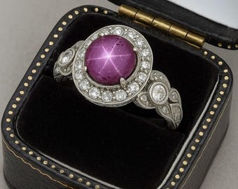 Vintage Star Ruby Ring – Sterling Silver, Moissanite Accent, Handmade