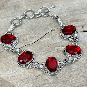 Ruby Bracelet Brass Sterling Silver Bracelet Handmade Bracelet Silver Jewelry Ruby Gemstone Bracelet Christmas Gift Ruby Jewelry