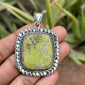 Handmade Green Copper Turquoise Sterling Silver Pendant - 5.00 CM