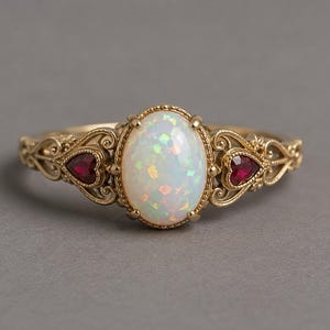 Vintage äthiopischer Opalring, Herzgranat, antik inspirierter Verlobungsring