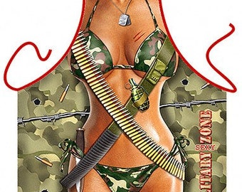Funny Sexy Girl Woman Apron - Military Sexy Zone - in lingerie cooking kitchen apron bachelorette