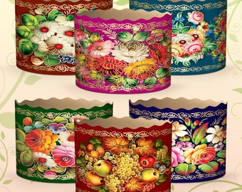 Zestaw 6 foremek do pieczenia z papieru pergaminowego na Wielkanoc - Ciasto Paska Panettone - Zhostovo - Wymiary: średnica x wysokość (mm), cale. 155 x 115 mm 6" x 4,5"