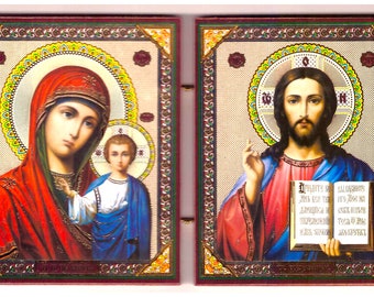 Icône pliante de voyage - catholique orthodoxe - Jésus Christ Vierge Marie avec l'Enfant