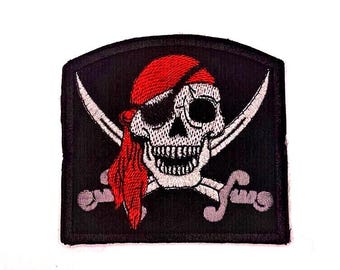 PIRATE PATCH - Skull Swords - Black/Silver/Red Color - Embroidered - Sew-on or Hook and Loop style