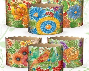 Zestaw 6 foremek do pieczenia z papieru pergaminowego na Wielkanoc - Ciasto Paska Panettone - Kwiaty - Rozmiar: średnica x wysokość (mm), cale 130 x 85 mm 5"x3,5"