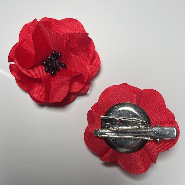 Pin Back Badge Brooch Silk Flower Red Poppy Memorial Remembrance Veteran's Day