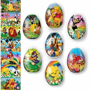 Puede incluir: Conjunto de diez huevos de Pascua coloridos con varios personajes de Disney, incluidos Mickey Mouse, Minnie Mouse, Donald Duck, Goofy y Winnie the Pooh.
