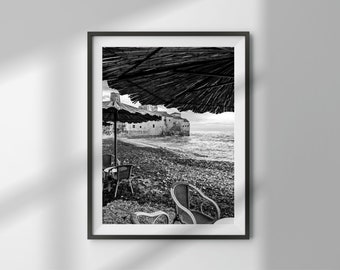Beach Photography Wall Art, Beach Wall Art Print, Black & White Wall Art, Black and White Photography, Montenegro Beach Wall Art Print