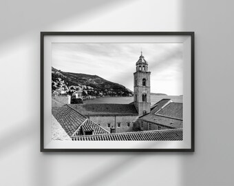 Old Town Europe Photo Print, Black & White Digital Photo Print, Neutral Wall Decor, Dubrovnik Poster Wall Print, Printable Travel Photo Art