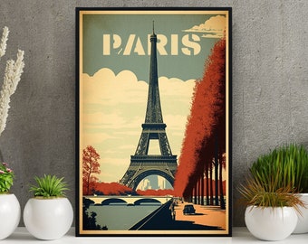 Reisposter Parijs: retro Franse advertentiekunstprint (digitale download)