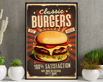 Vintage Cheeseburger Poster: Retro Kitchen Wall Art (Digital Download)