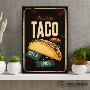 Vintage Taco Werbung Digitale Kunst Poster Retro-Stil Druck Wand-Dekor Fast Food Küche Kunst Essen Geschenk Sofort Download Wohnkultur