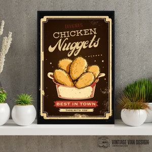 Vintage Chicken Nuggets Advertisement Digital Art Poster Retro Style Print Wall Decor Kitchen Art Food Gift Instant Download Home Decor
