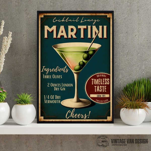 Martini Vintage Advertisement Poster Retro Cocktail Digital Art Printable Bar decor Instant Download Home Decor Collectibles Nostalgic Print