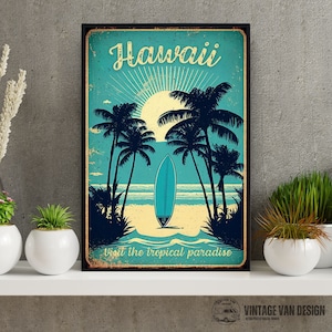 Hawaii-reisposter: vintage strandsurfkunst (digitale download)