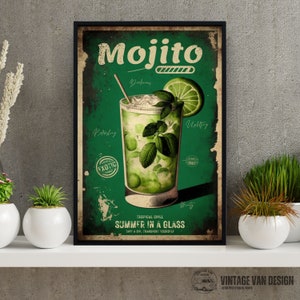 Mojito Vintage Werbung Poster Retro Cocktail Digitale Kunst druckbare Bar Dekor Sofortiger Download Home Decor Sammlerstücke Nostalgischer Druck