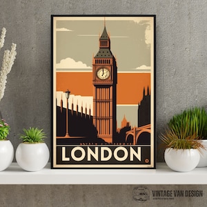 Cartel publicitario vintage de Londres Retro British Travel Arte digital imprimible Descarga instantánea Home Decor Bar Coleccionables Impresión nostálgica