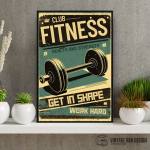 Pôster de propaganda vintage de academia, retrô, fitness, esporte, presente, arte digital de parede, decoração de bar, download instantâneo, decoração de casa, impressão nostálgica