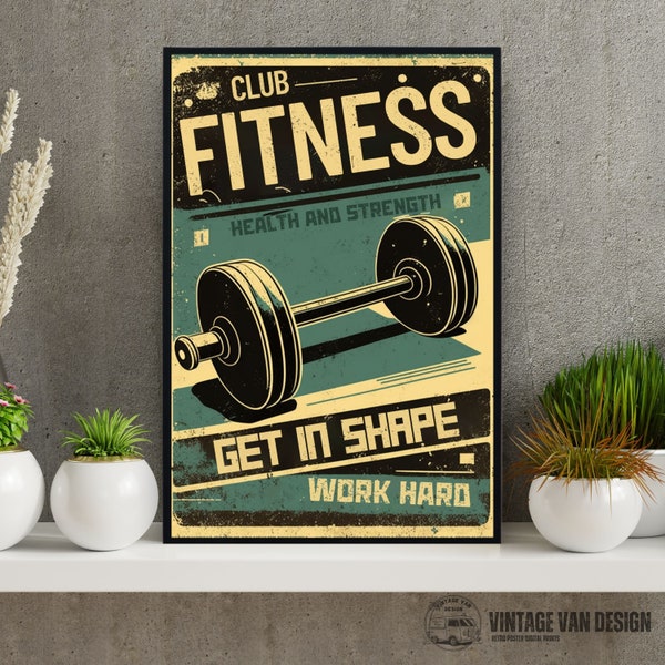 Gym Vintage Advertisement Poster Retro Fitness Sport Gift Digital Wall Art Printable Bar decor Instant Download Home Decor Nostalgic Print